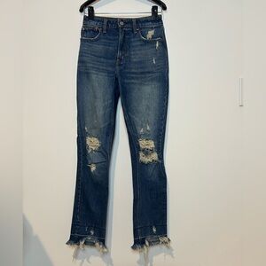 Abercrombie & Fitch Dark Blue Distressed Cropped Jeans